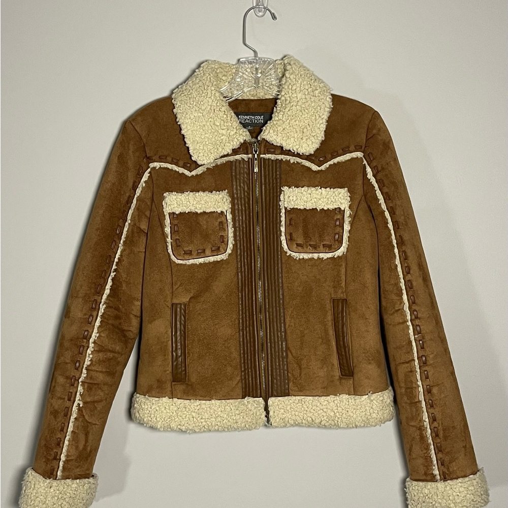 Kennith Cole Reaction Coat Women’s Small Tan Boho Casual Warm Fun Playful Y2K